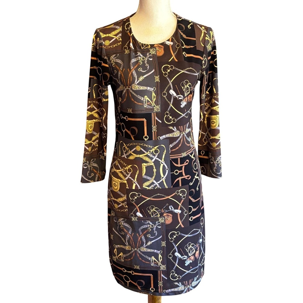 J.McLaughlin Catalina Cloth Dress Small Equestrian Chain Print, travel, preppy
